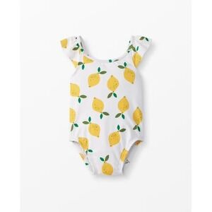 Hanna Andersson Kids Girls Lemon Print One Piece Swimsuit White Yellow 80 18-24M